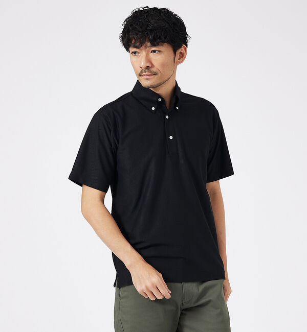 ABAHOUSE「トリコットサッカー ボタンダウン ポロシャツ」|ポロシャツ|ブラック