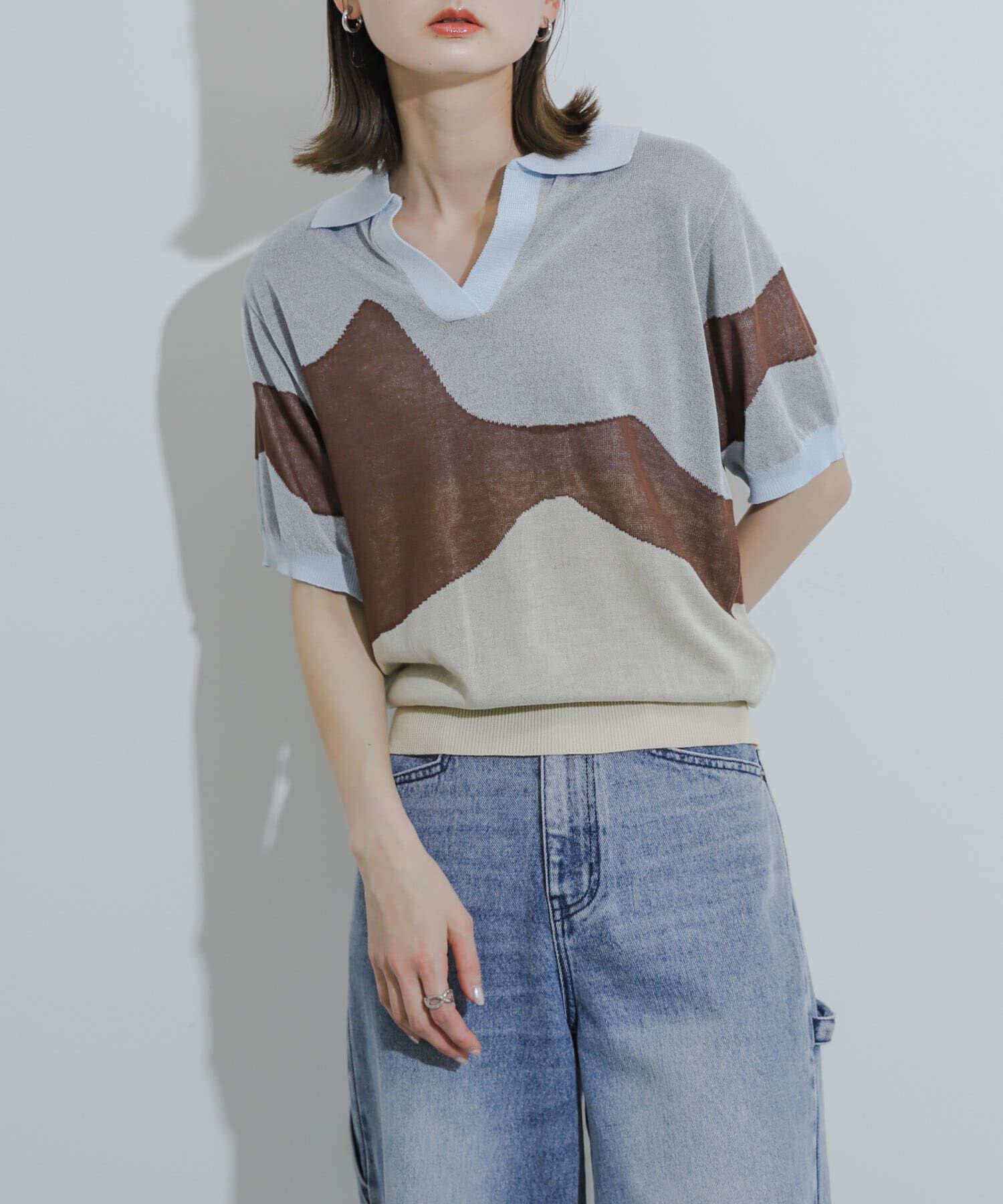 SENSE OF PLACE by URBAN RESEARCH「ニュアンスジャガードシアーセーター」|Tシャツ・カットソー|ブルー系その他