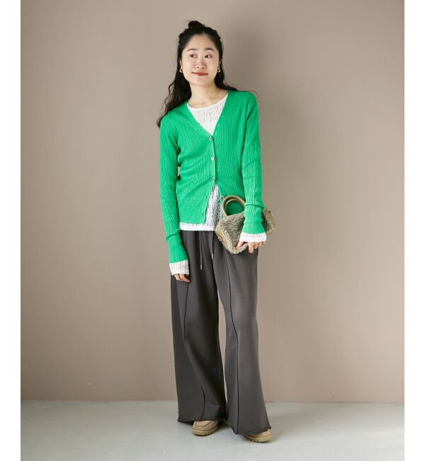  「《手洗い可能》スパンコールリブVネックカーディガン」|カーディガン|