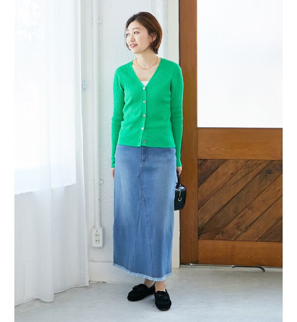  「《手洗い可能》スパンコールリブVネックカーディガン」|カーディガン|