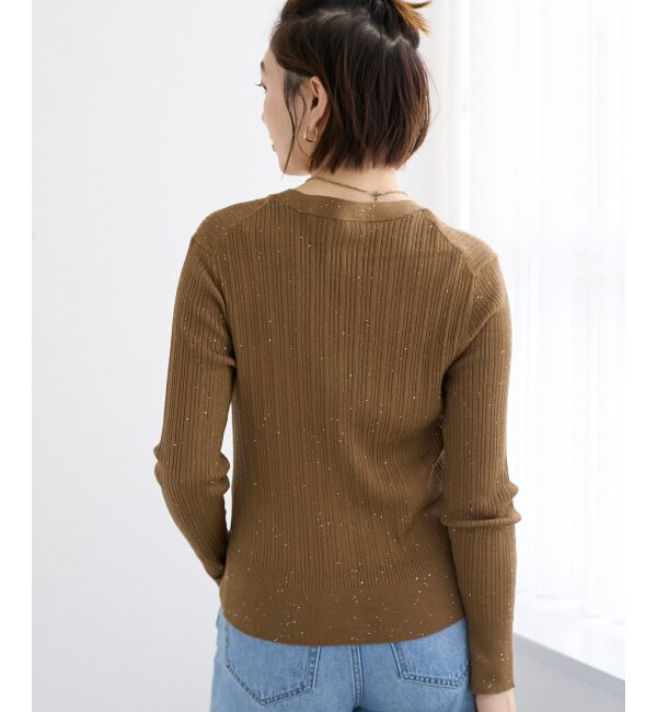 「《手洗い可能》スパンコールリブVネックカーディガン」|カーディガン|