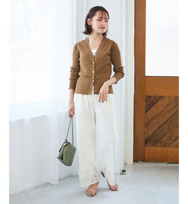  「《手洗い可能》スパンコールリブVネックカーディガン」|カーディガン|