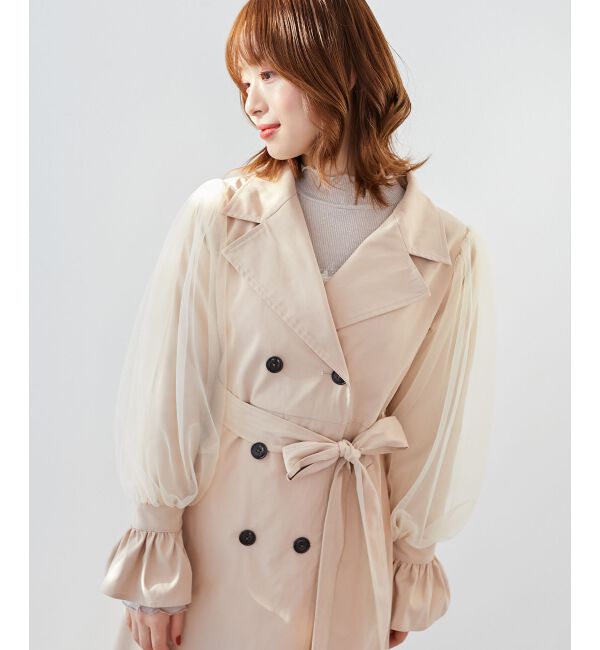 MAJESTICLEGON「チュールレイヤードトレンチコート」|トレンチコート|
