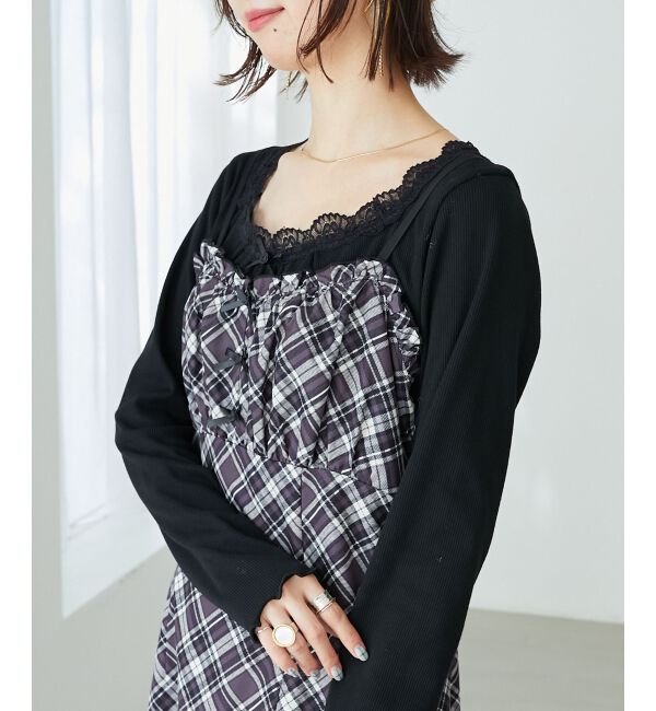 MAJESTICLEGON「ローズリボン付長袖カットトップス」|Tシャツ・カットソー|