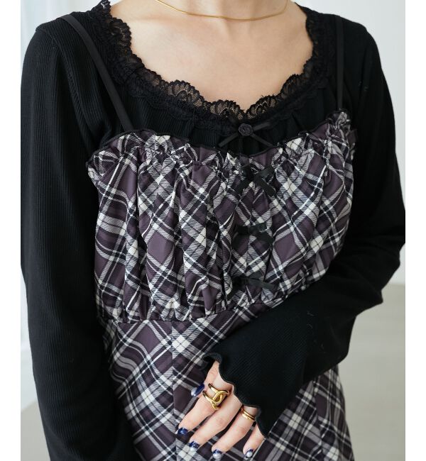 MAJESTICLEGON「ローズリボン付長袖カットトップス」|Tシャツ・カットソー|