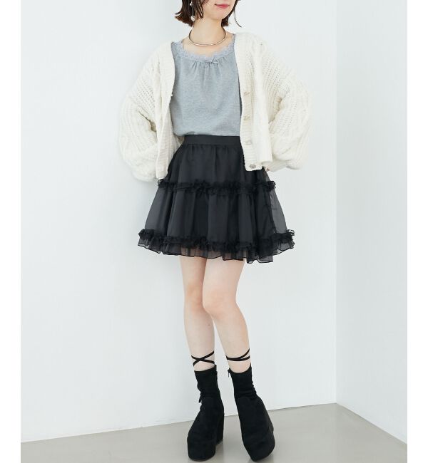 MAJESTICLEGON「ローズリボン付長袖カットトップス」|Tシャツ・カットソー|