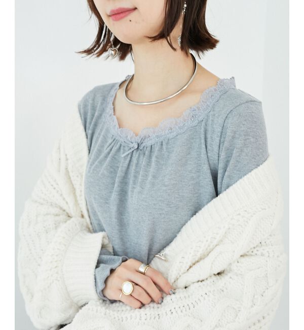 MAJESTICLEGON「ローズリボン付長袖カットトップス」|Tシャツ・カットソー|