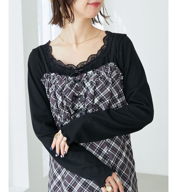 MAJESTICLEGON「ローズリボン付長袖カットトップス」|Tシャツ・カットソー|ブラック