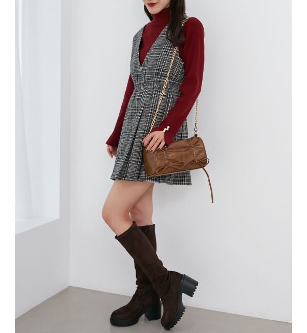 MAJESTICLEGON「チェックプリーツミニジャンスカ」|ジャンパースカート|