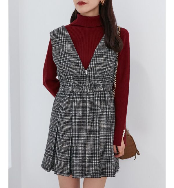 MAJESTICLEGON「チェックプリーツミニジャンスカ」|ジャンパースカート|