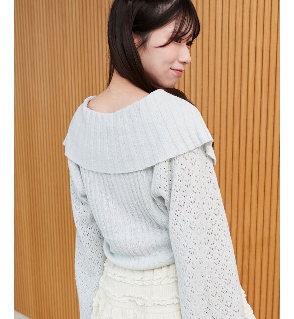  「ビッグカラー透かしニットカーデ」|カーディガン|