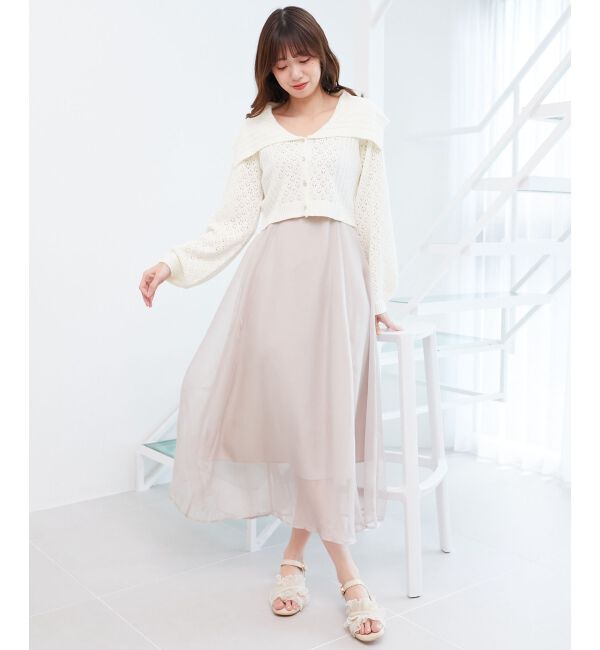  「ビッグカラー透かしニットカーデ」|カーディガン|