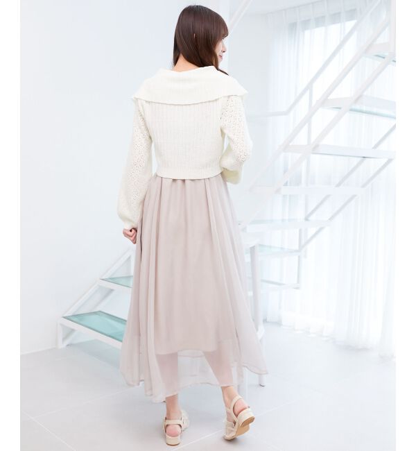  「ビッグカラー透かしニットカーデ」|カーディガン|