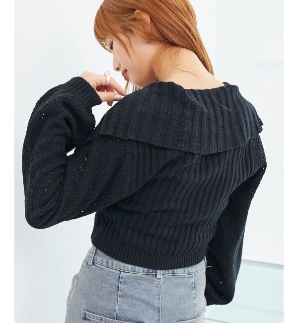  「ビッグカラー透かしニットカーデ」|カーディガン|