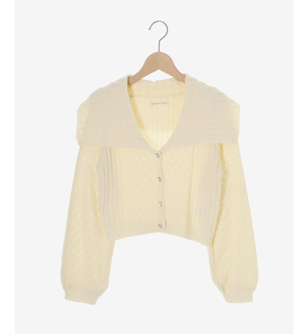  「ビッグカラー透かしニットカーデ」|カーディガン|