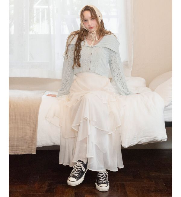  「ビッグカラー透かしニットカーデ」|カーディガン|