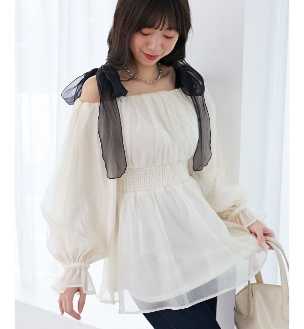 MAJESTICLEGON「ショルダーリボンオフショルチュニック」|シャツ・ブラウス|
