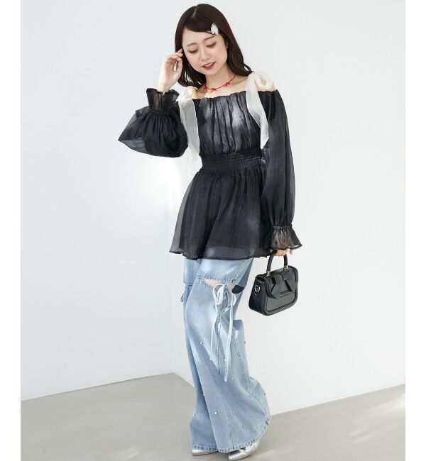MAJESTICLEGON「ショルダーリボンオフショルチュニック」|シャツ・ブラウス|