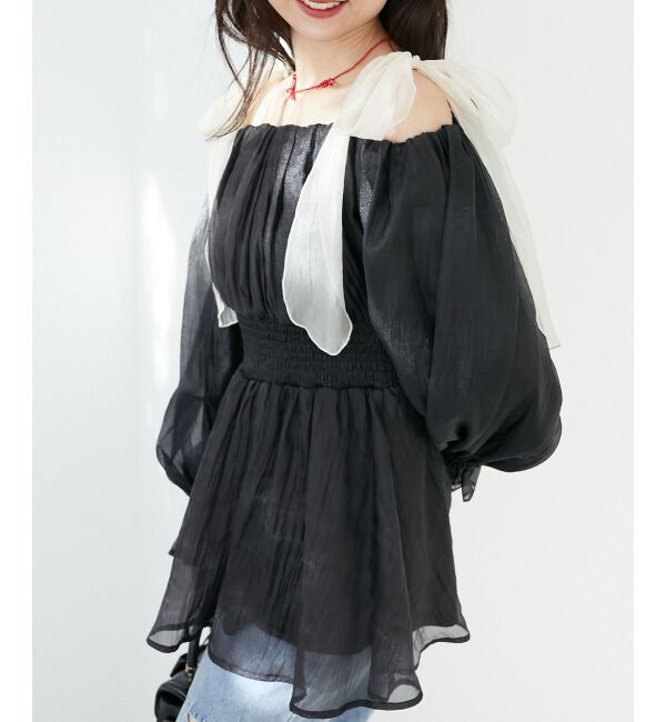 MAJESTICLEGON「ショルダーリボンオフショルチュニック」|シャツ・ブラウス|