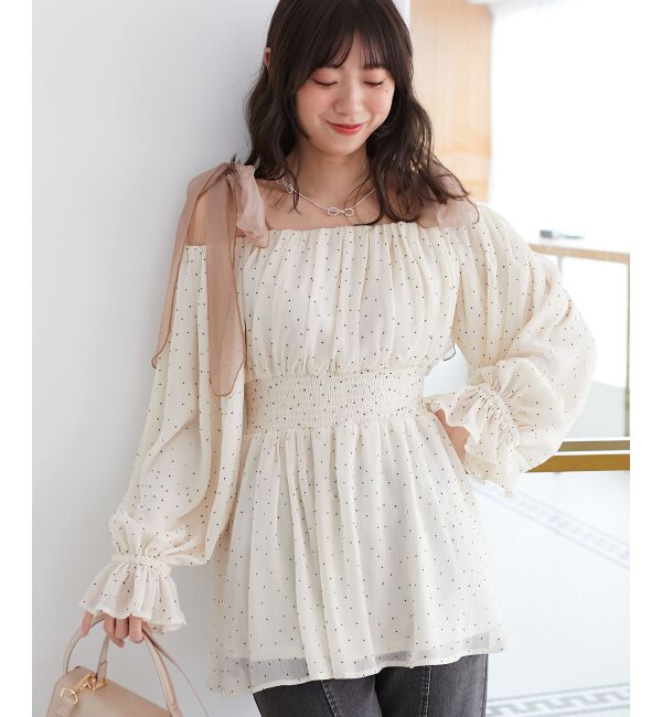 MAJESTICLEGON「ショルダーリボンオフショルチュニック」|シャツ・ブラウス|
