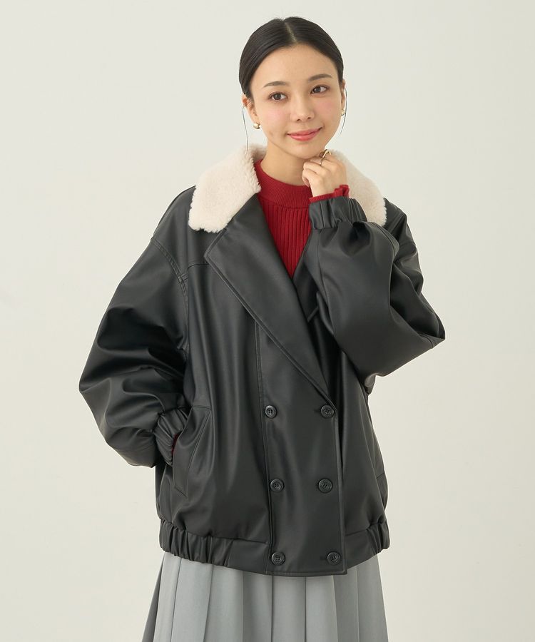 earth music&ecology「ボアテーラードカラーレザーブルゾン」|ブルゾン・スタジャン|