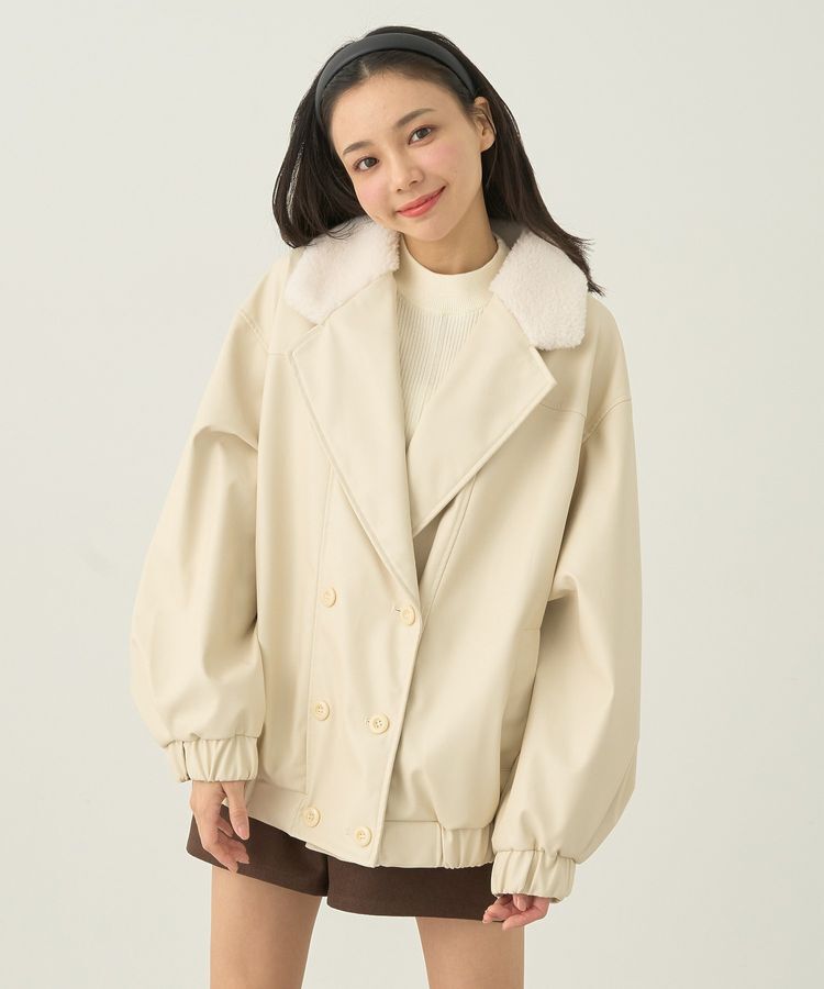 earth music&ecology「ボアテーラードカラーレザーブルゾン」|ブルゾン・スタジャン|