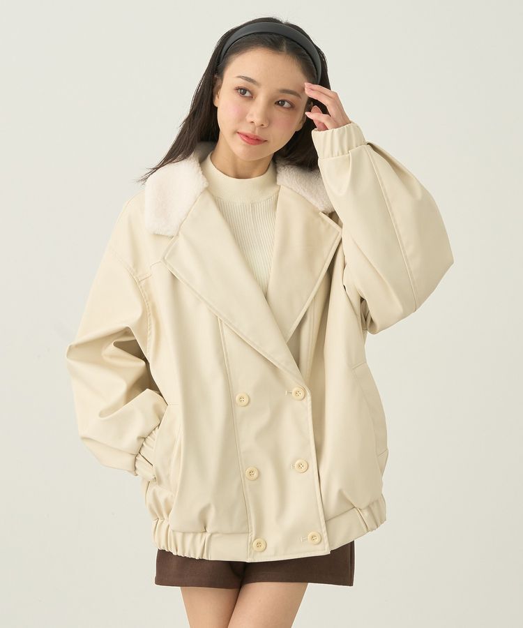 earth music&ecology「ボアテーラードカラーレザーブルゾン」|ブルゾン・スタジャン|