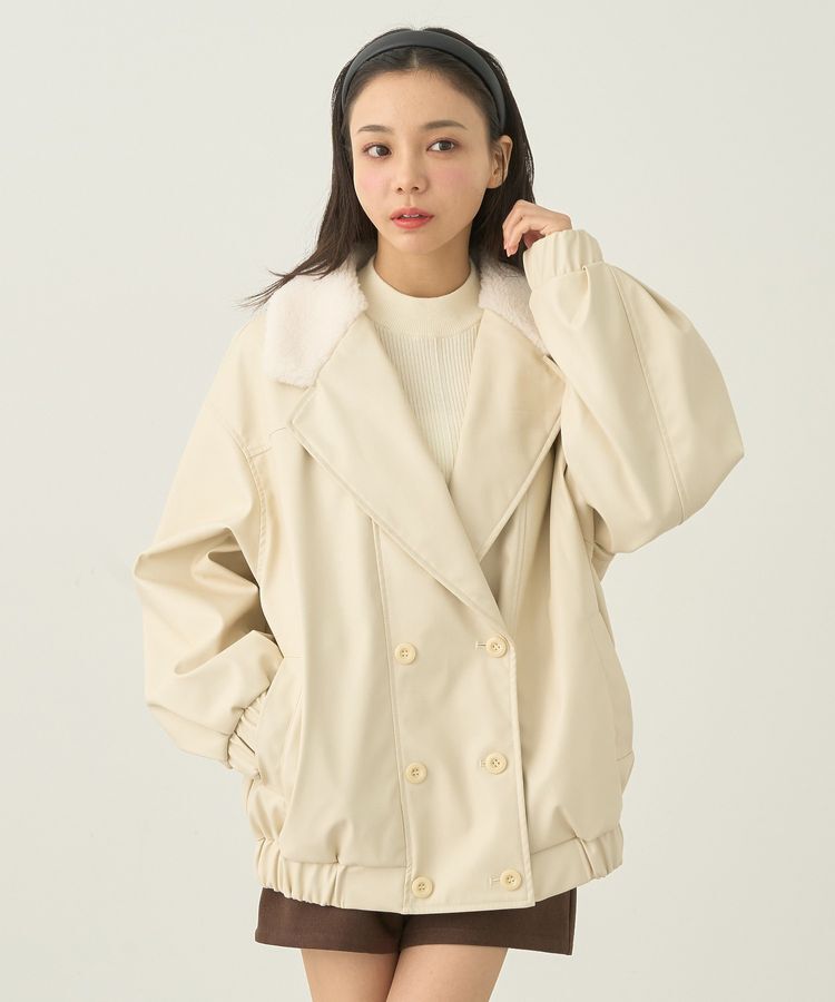 earth music&ecology「ボアテーラードカラーレザーブルゾン」|ブルゾン・スタジャン|