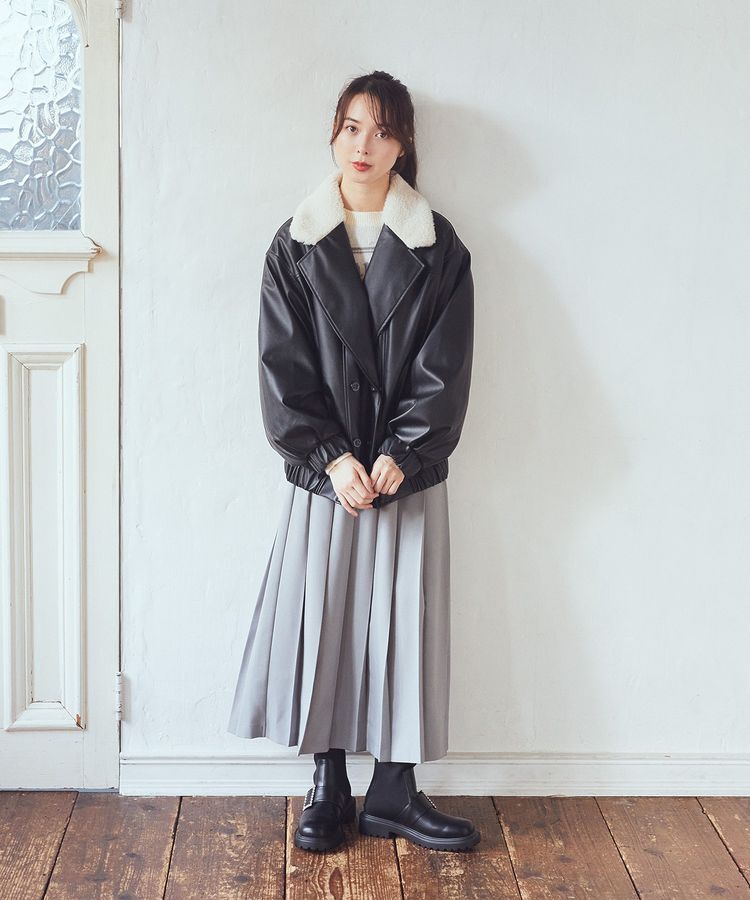 earth music&ecology「ボアテーラードカラーレザーブルゾン」|ブルゾン・スタジャン|