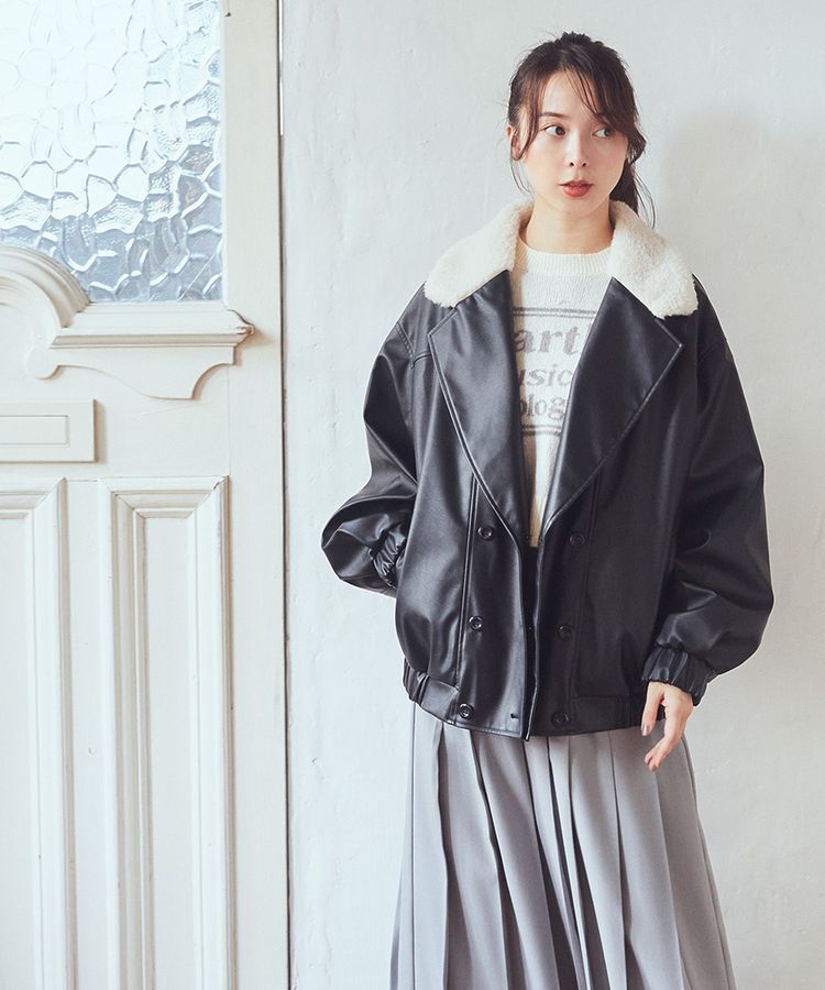 earth music&ecology「ボアテーラードカラーレザーブルゾン」|ブルゾン・スタジャン|