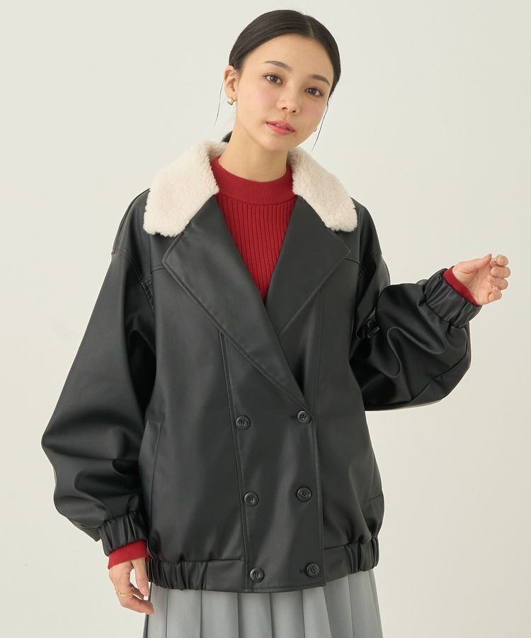 earth music&ecology「ボアテーラードカラーレザーブルゾン」|ブルゾン・スタジャン|