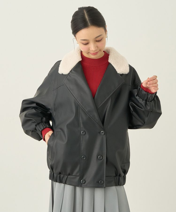 earth music&ecology「ボアテーラードカラーレザーブルゾン」|ブルゾン・スタジャン|