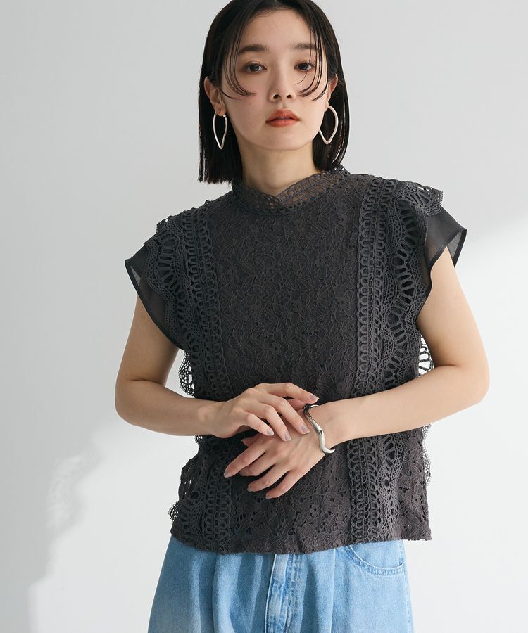 Green Parks「・Petit Fleur フレンチレーシーブラウス」|シャツ・ブラウス|Charcoal Gray