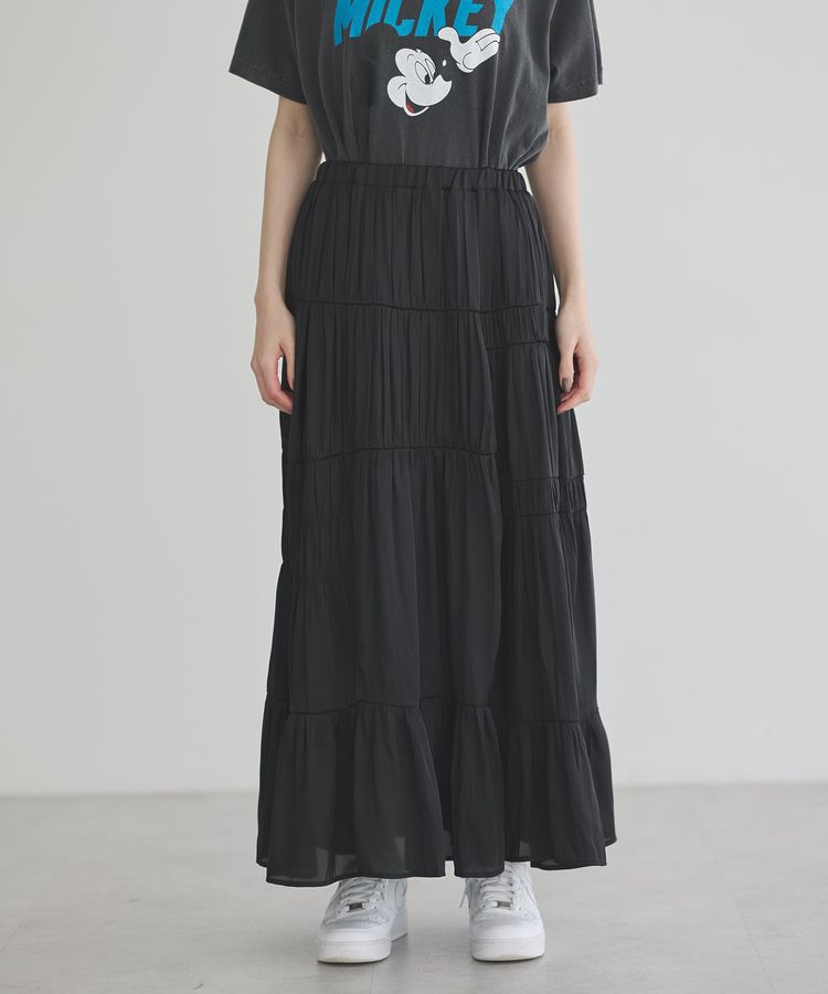 GARAGE OF GOOD CLOTHING「サテンティアードスカート」|フレア|Black