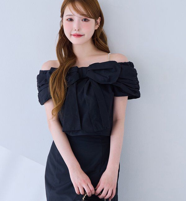  「肩ビジューリボンオフショルブラウス」|シャツ・ブラウス|