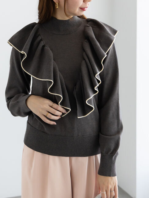 Te chichi「ラッフルフリルニット」|ニット・セーター|チャコールグレー