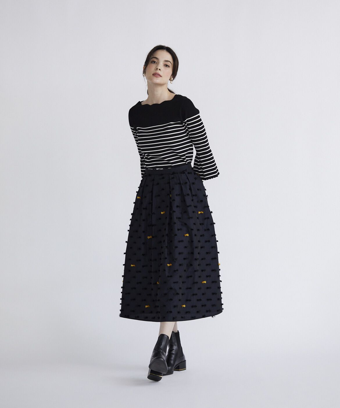 Maglie le cassetto「《M Maglie le cassetto》リボンジャガードタックスカート」|フレア|