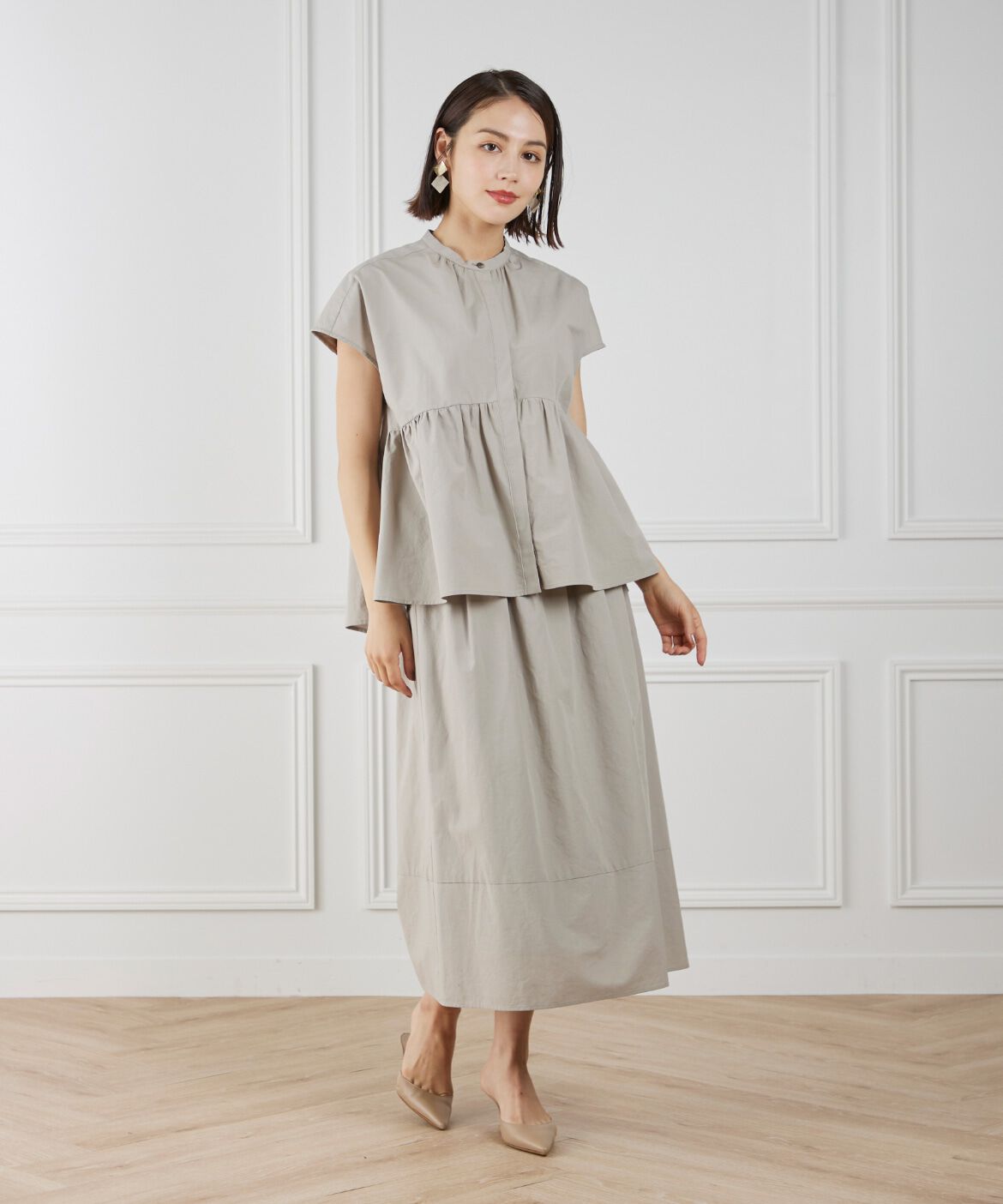 7-IDconcept.「《大きいサイズ》切り替えギャザースカート」|フレア|