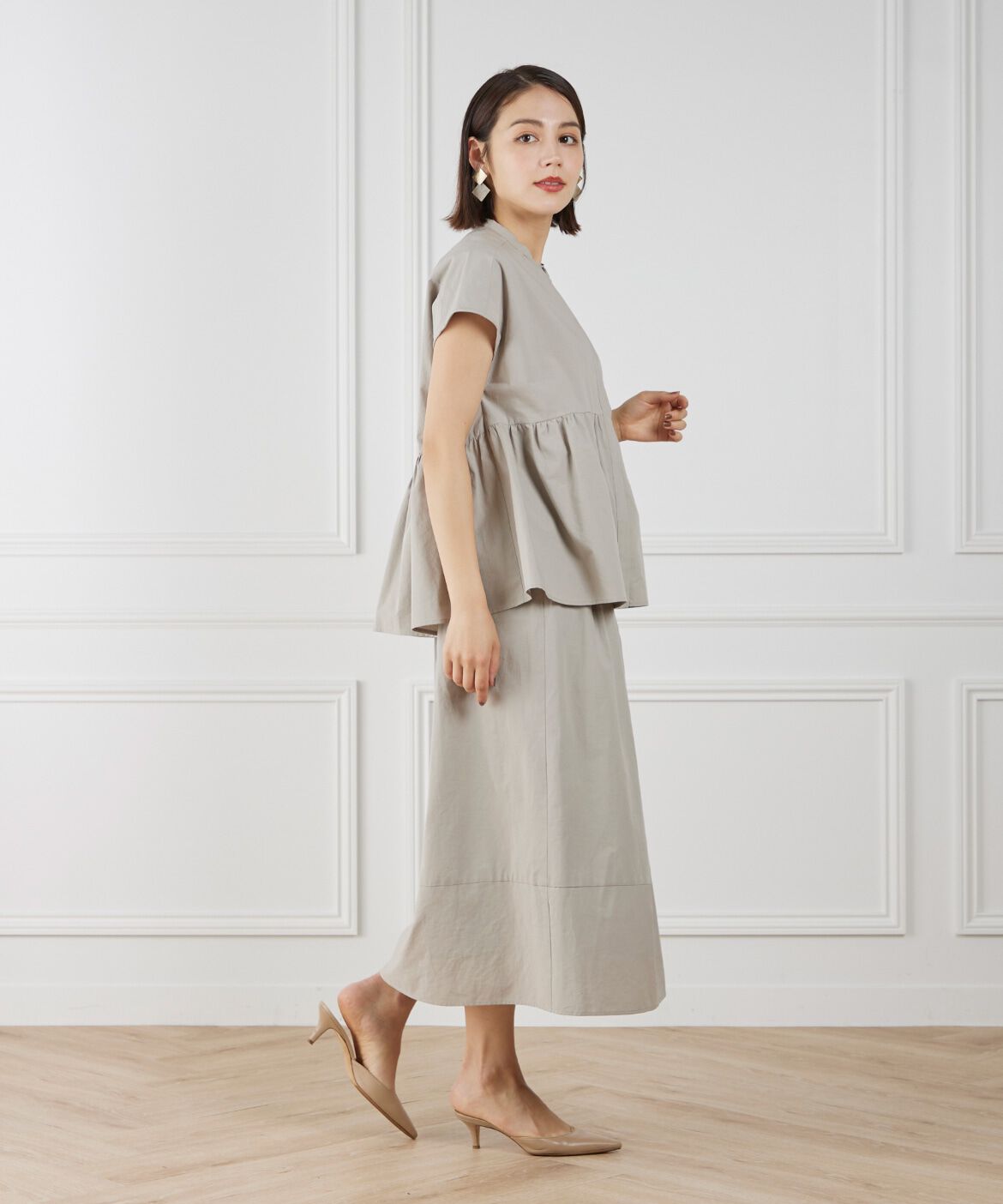 7-IDconcept.「《大きいサイズ》切り替えギャザースカート」|フレア|