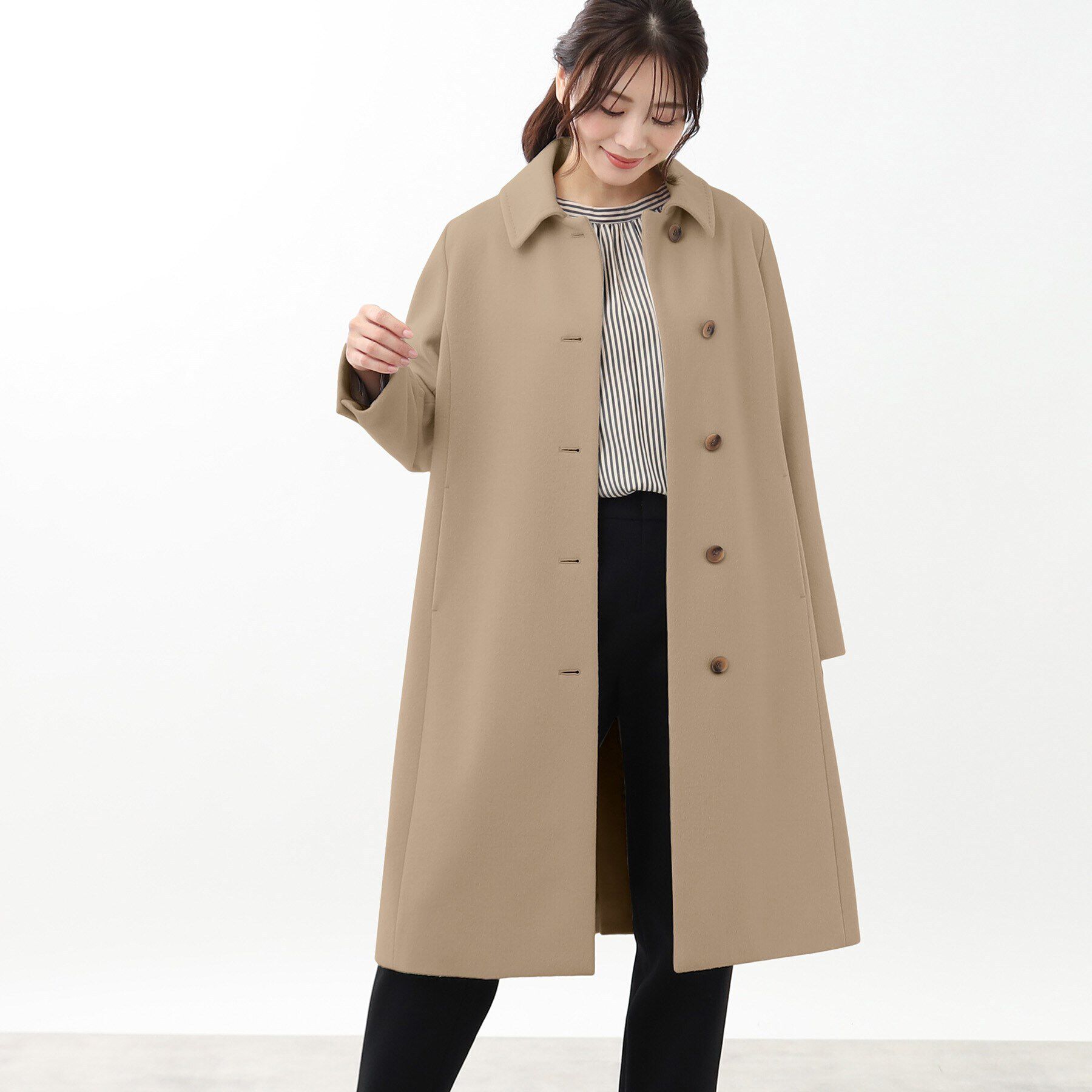 Reflect「【定番人気】ステンカラーロングウール混コート」|ステンカラーコート|ベージュ(052)
