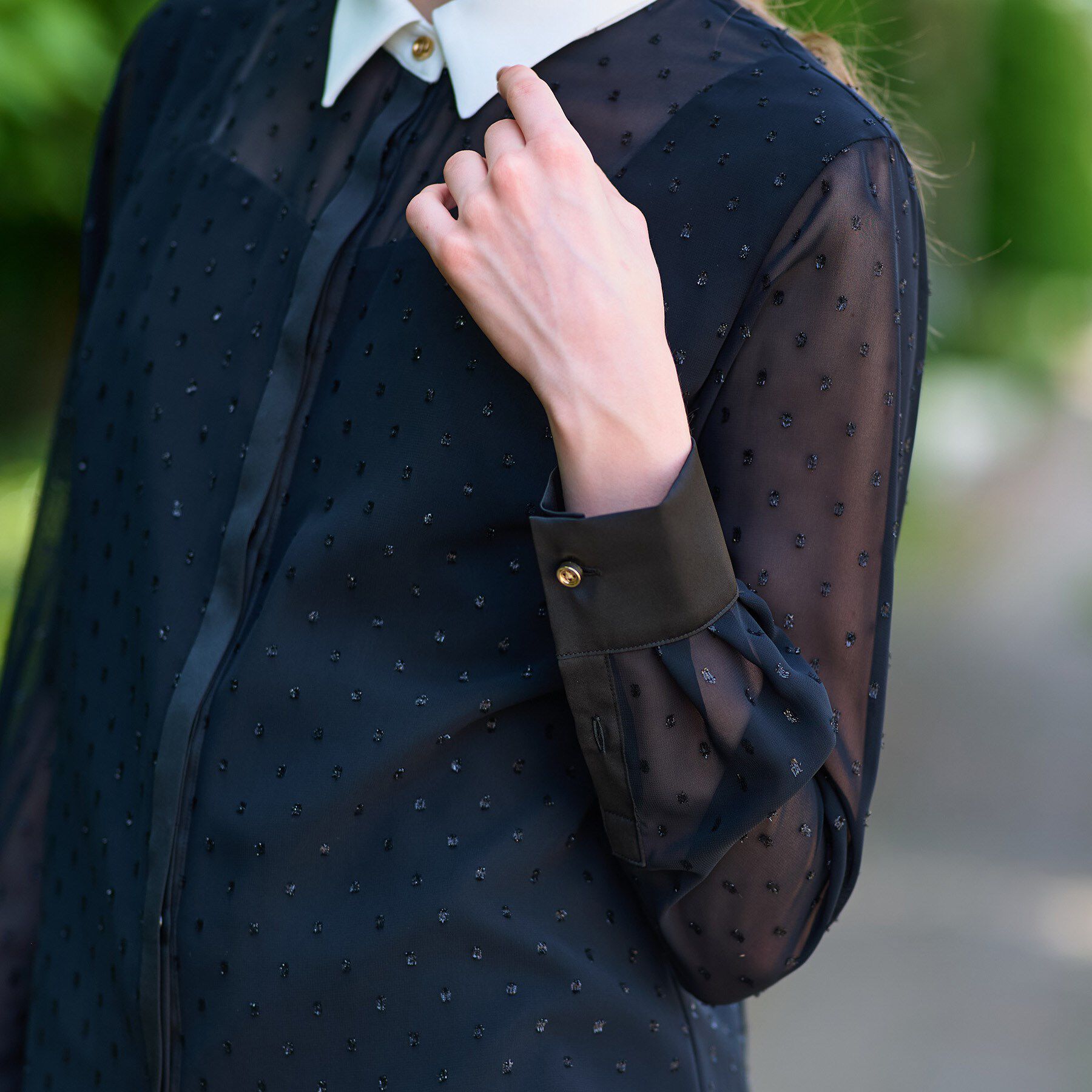 DRESSTERIOR「【洗える/シアー素材】フィルムドットクレリックブラウス」|シャツ・ブラウス|