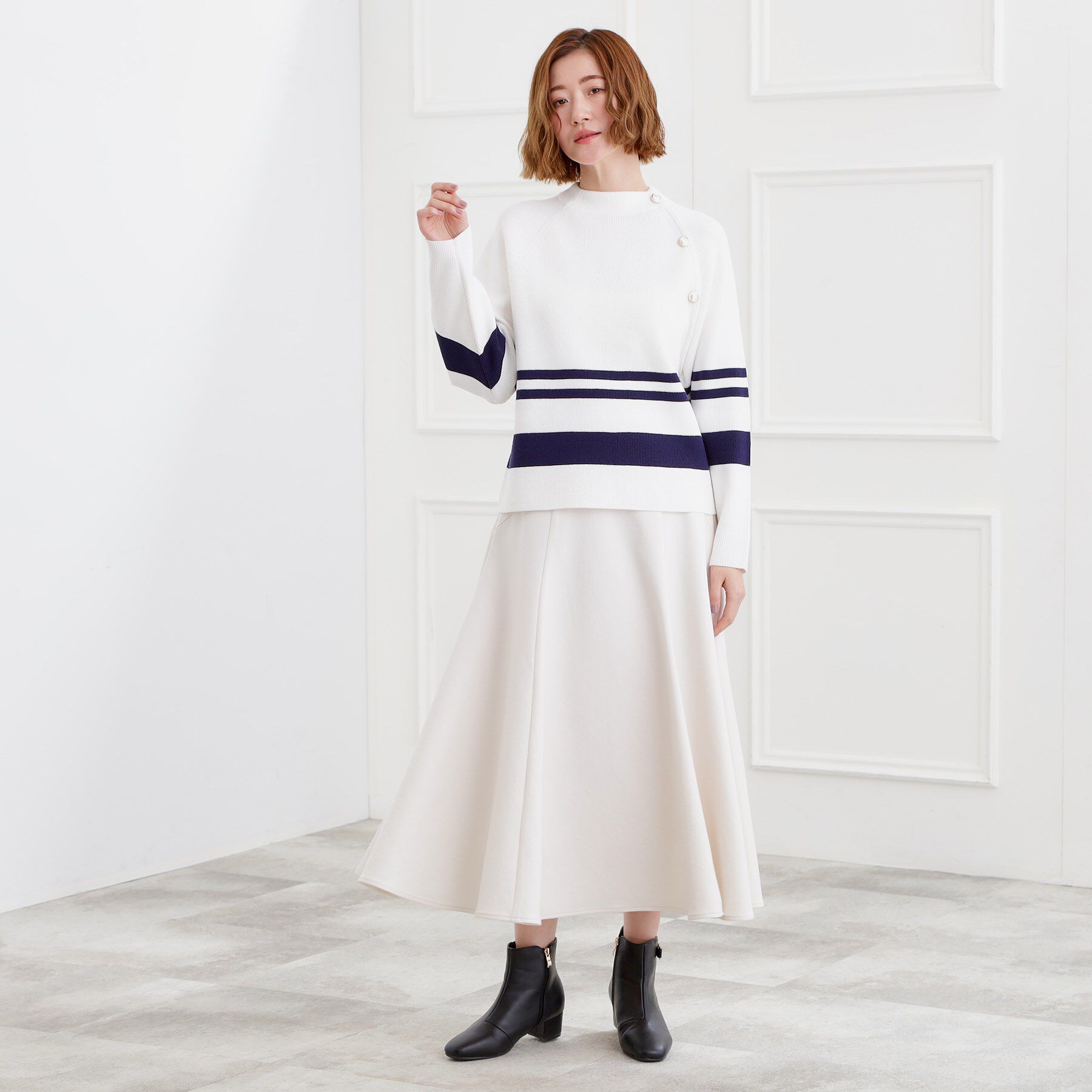 grove「ラグランスリーブ肩釦ニット」|ニット・セーター|