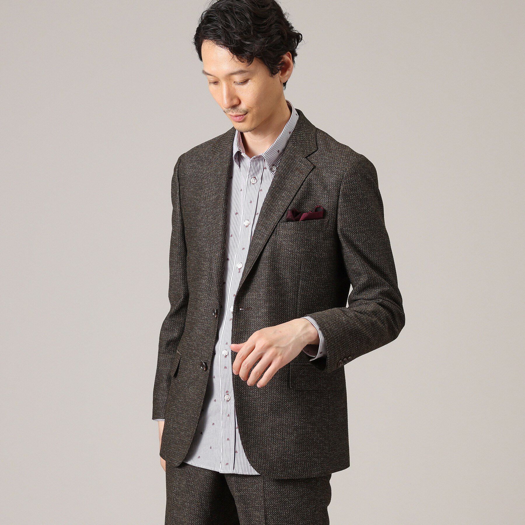 TAKEO KIKUCHI「【限定展開】先染めメランジ シングルジャケット（セットアップ対応）」|テーラードジャケット|ﾌﾞﾗｳﾝ(043)