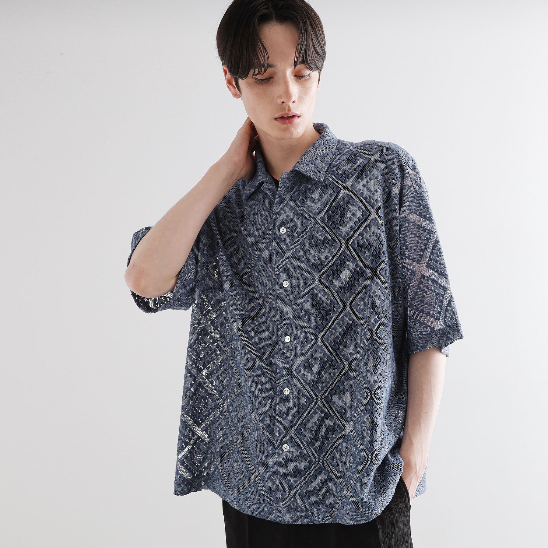 tk.TAKEO KIKUCHI「片染めレースシャツ」|シャツ・ブラウス|ブルー(092)