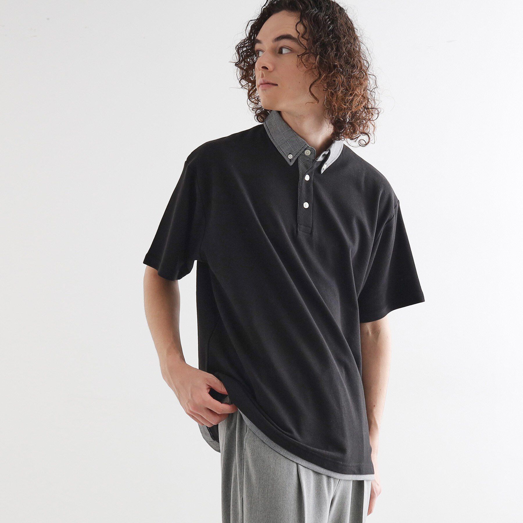 tk.TAKEO KIKUCHI「レイヤード鹿の子ポロシャツ」|ポロシャツ|ブラック(019)