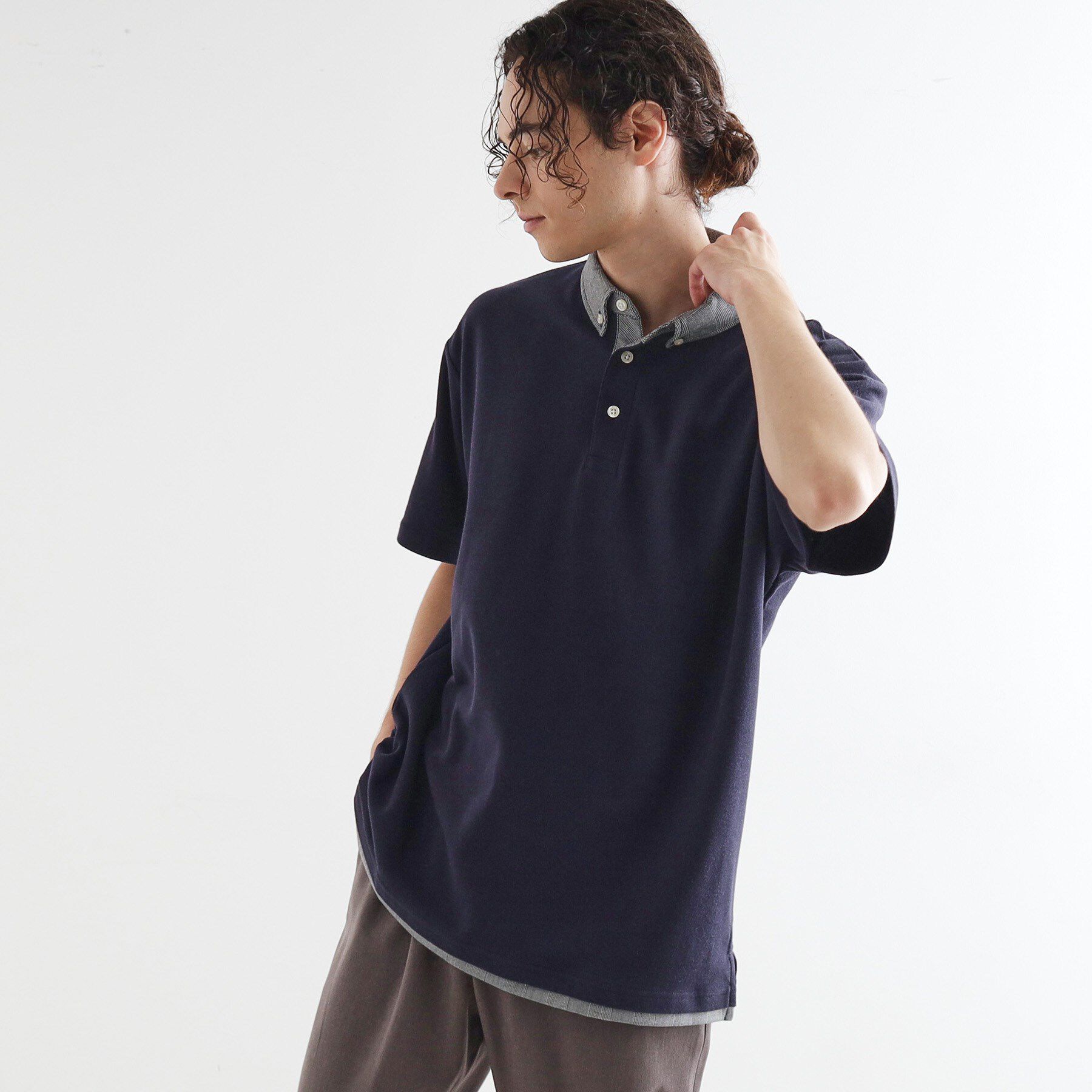 tk.TAKEO KIKUCHI「レイヤード鹿の子ポロシャツ」|ポロシャツ|ネイビー(094)