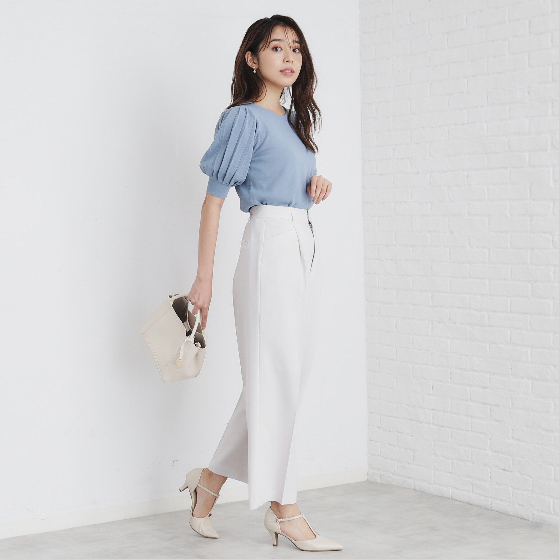 index「《S-LLsize/6color》ドライタッチ プリーツスリーブニット【洗濯機洗い可/抗ピル/接触冷」|ニット・セーター|