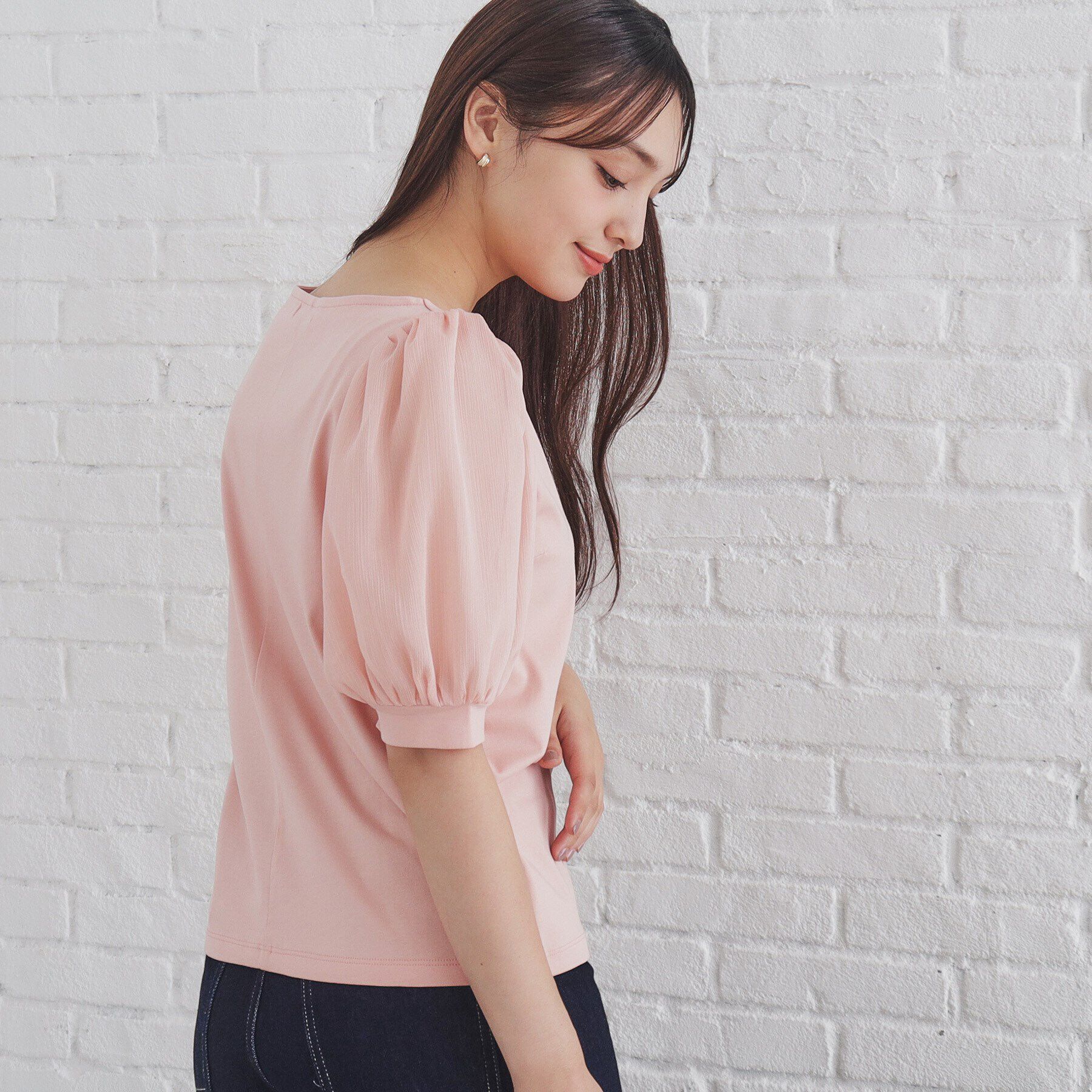 index「シアースリーブハートネックトップス【洗濯機洗い可】」|Tシャツ・カットソー|