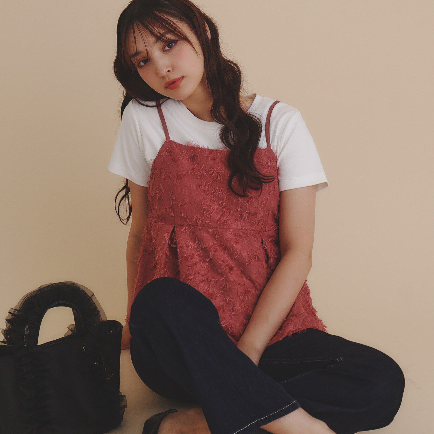 index「《andGIRL掲載》カットジャカードキャミソール/セットアップ対応【洗濯機洗い可】」|キャミソール|ピンク(071)