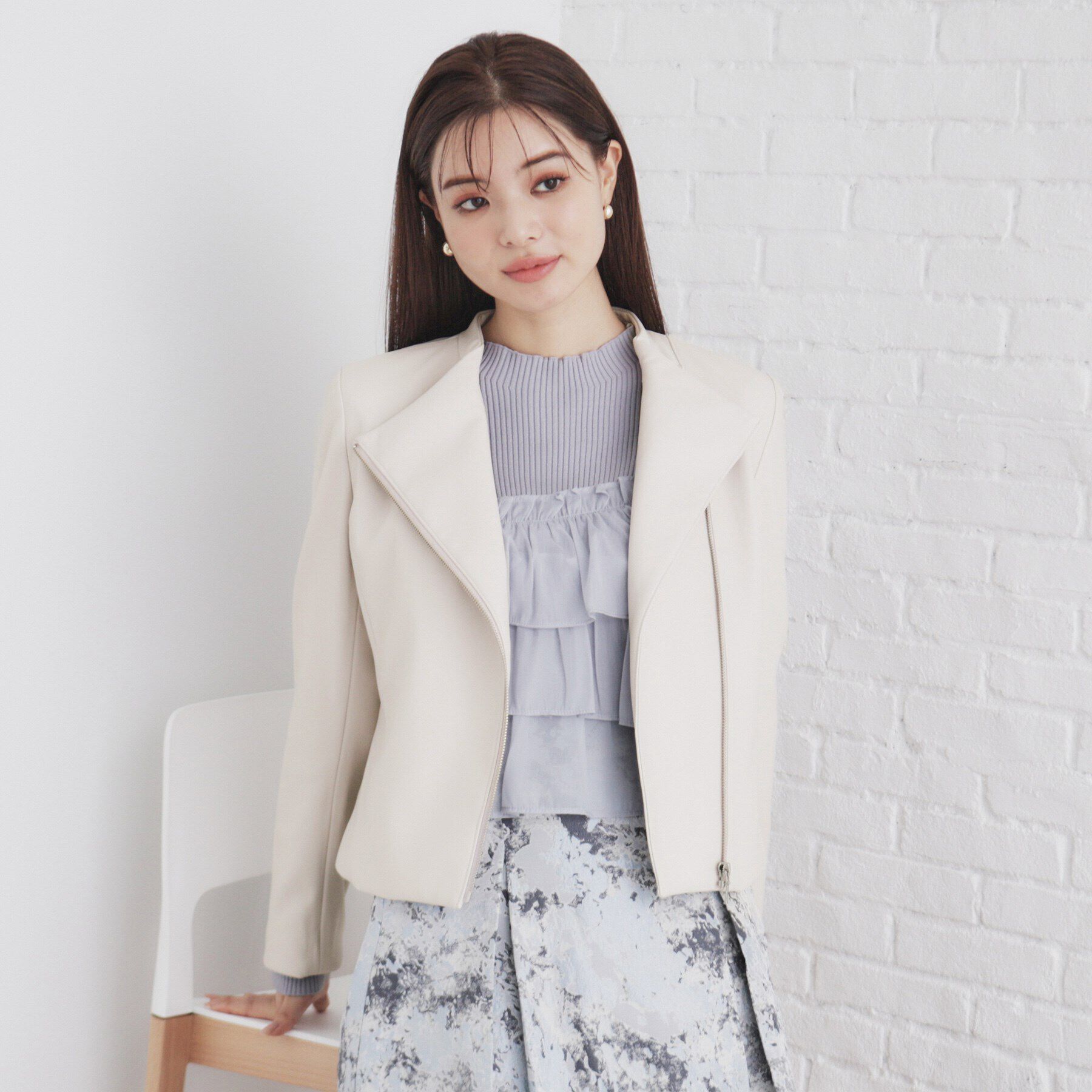 index「ストレッチライダースジャケット【洗える】」|ライダースジャケット|グレージュ(050)